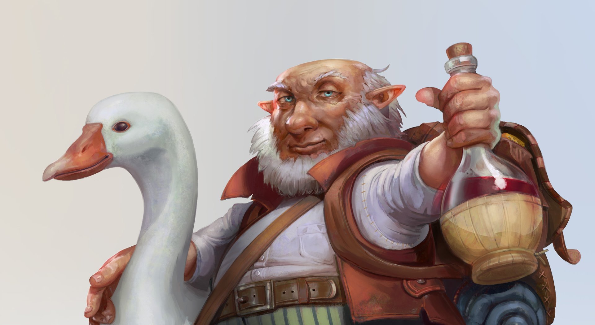 A diminutive Gnome figure with sharp intelligent eyes scholarly arcane setting