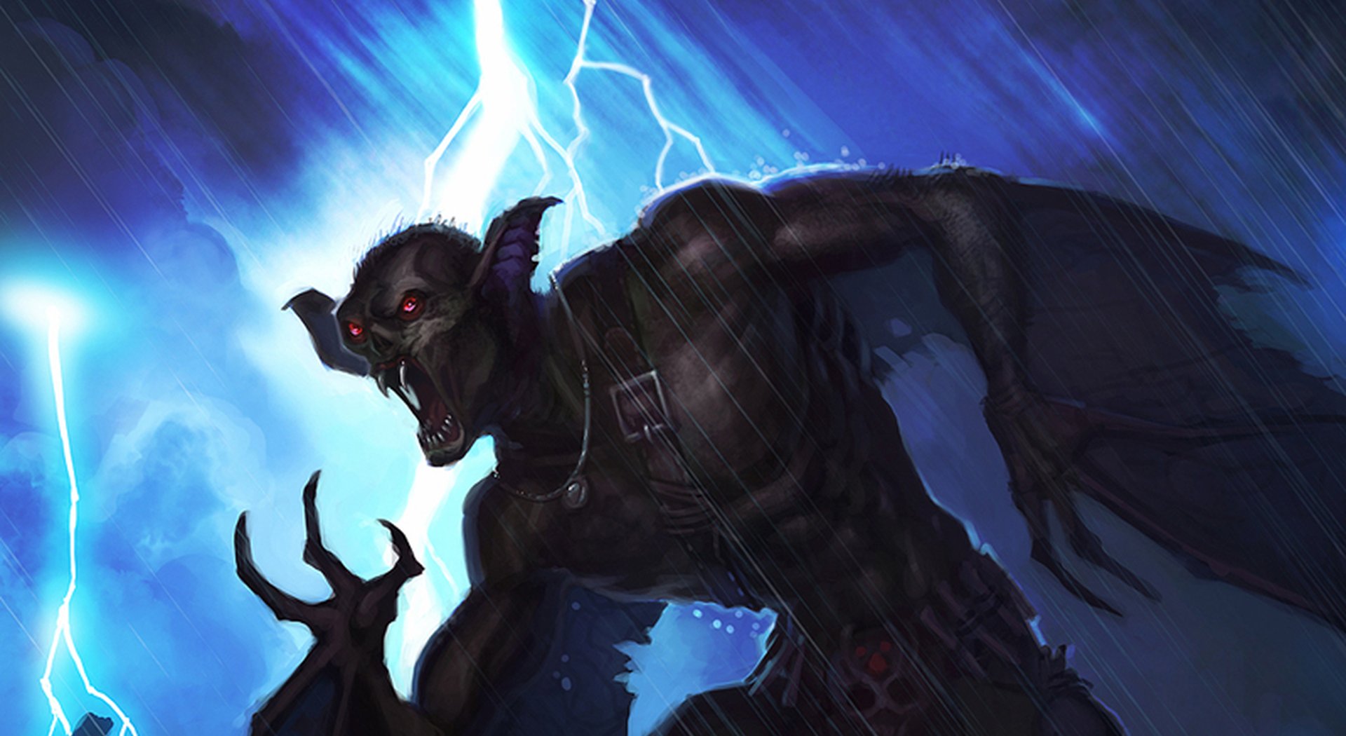 A Grecht stone skinned humanoid figure with chiropteran wing flaps