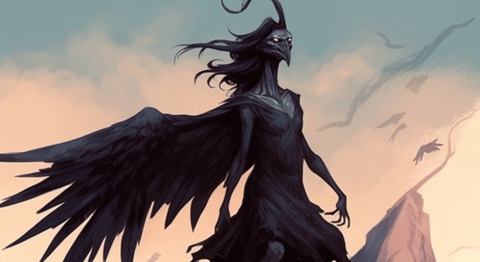 A Harpy female coded feathered hunter with avian features and a piercing gaze