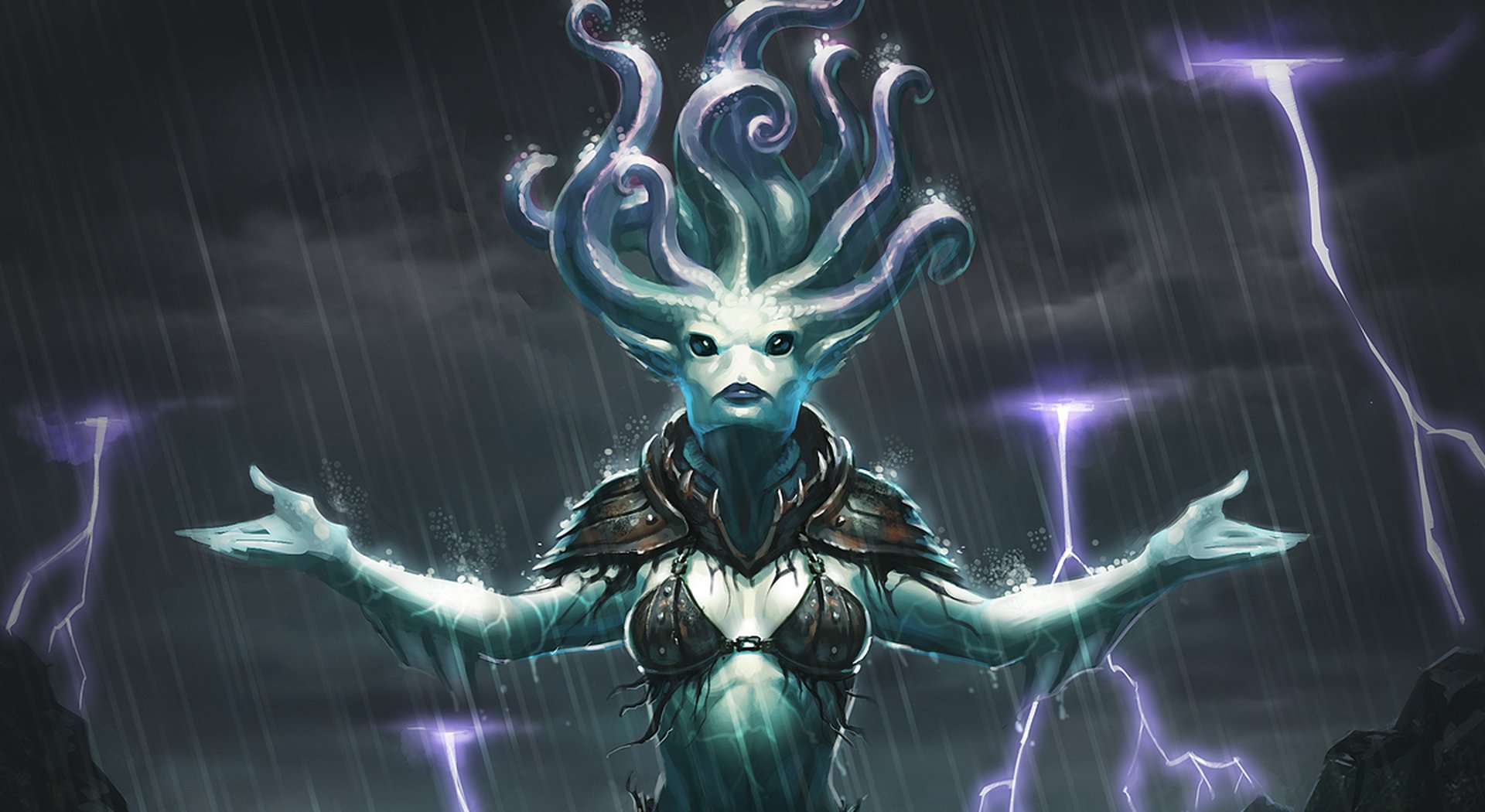 A Kelki aquatic humanoid figure with sea themed features born of the deep