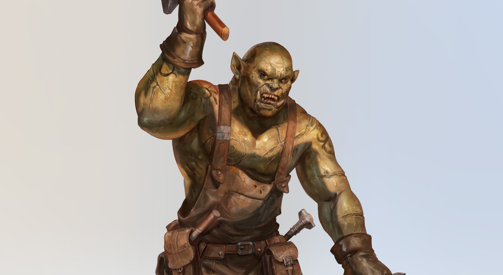 An Orc warrior figure with cunning bearing and battle ready posture Bloodloch aligned