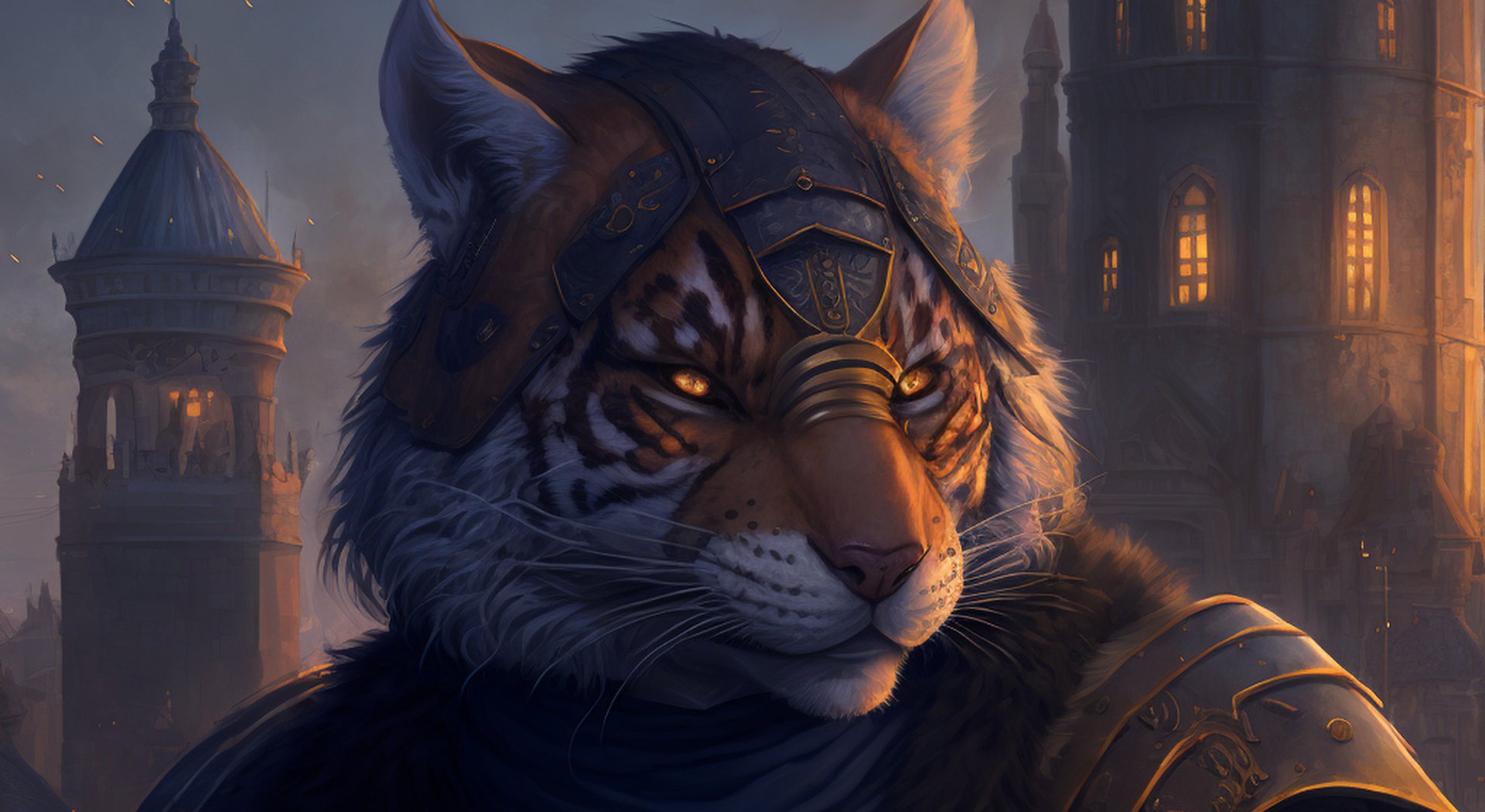 A Rajamala tiger folk warrior with striking feline features and beast kin bearing