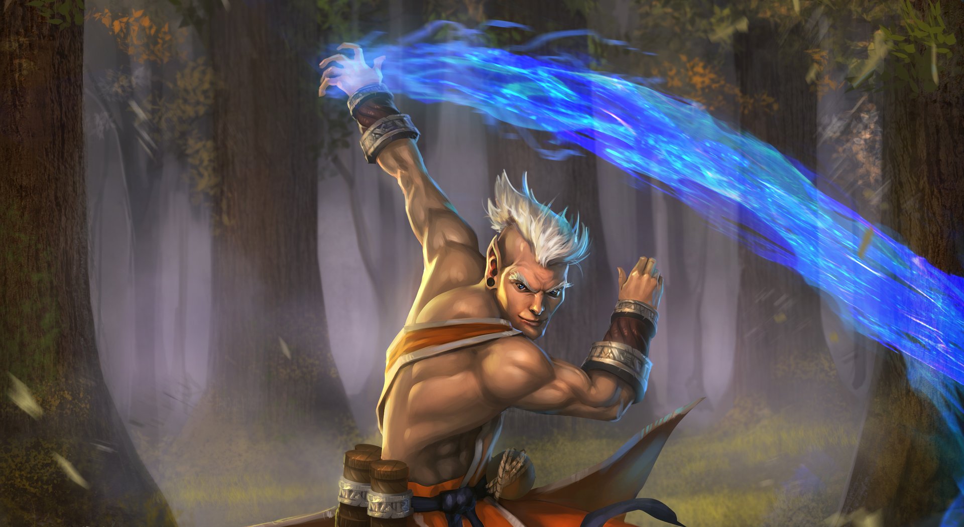 A Tsolaa elf kin figure with white hair and a blue energy whip ancient survivor of Aalen