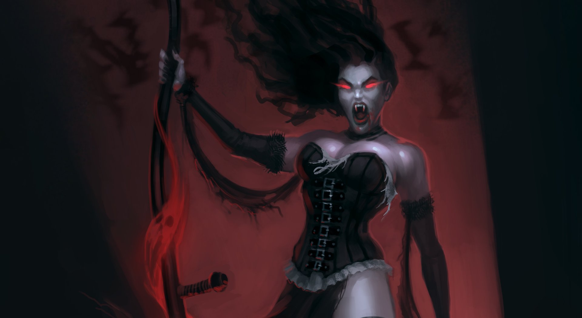 Aetolia Races All 24 Playable Races - Hero Banner - Aetolia the Midnight Age A vampire wielding a scythe in a dark crimson chamber the cover image for Aetolias playable races index