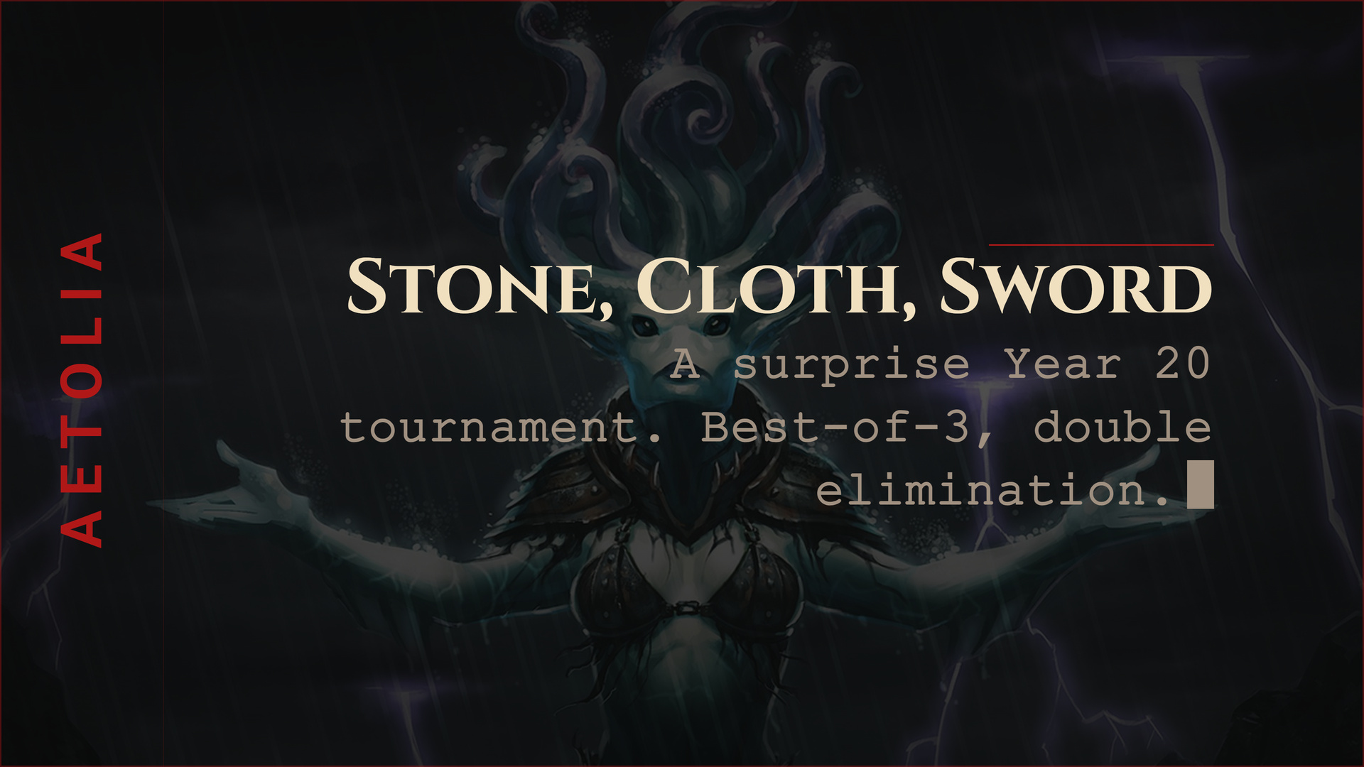 Aetolia Year 20 Stone-Cloth-Sword tournament announcement: best-of-3, double-elimination bracket