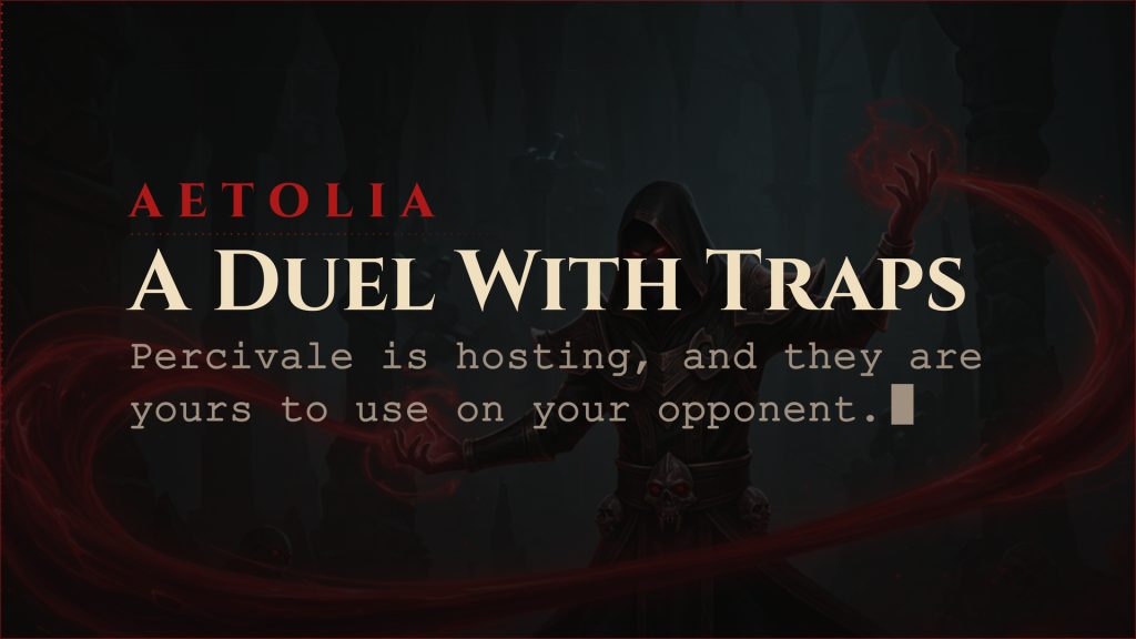 Aetolia event card: the Carnival's Duel, a trapped arena hosted by Percivale inside the Iron Carnival