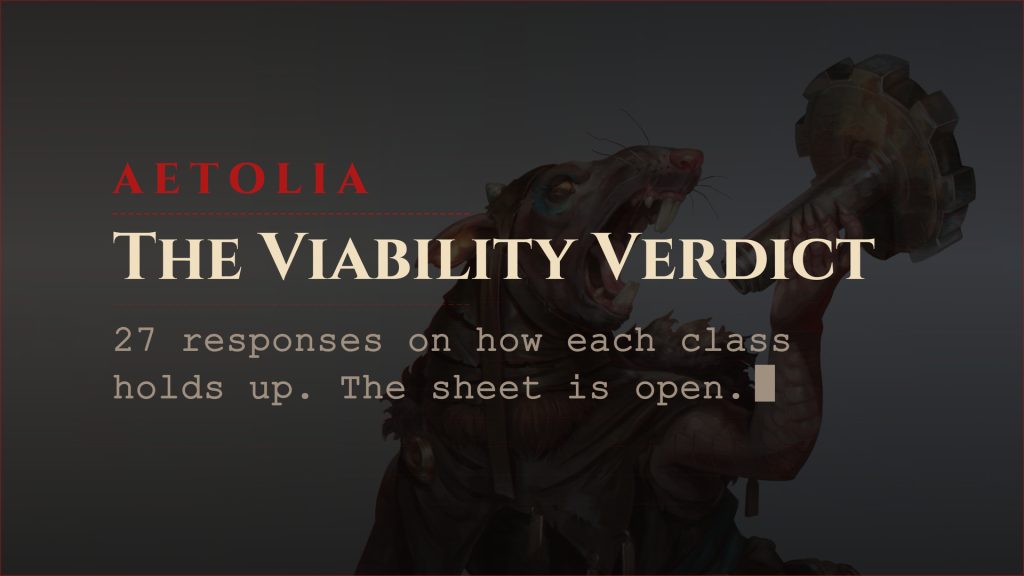 Aetolia card: The Viability Verdict, class viability survey results