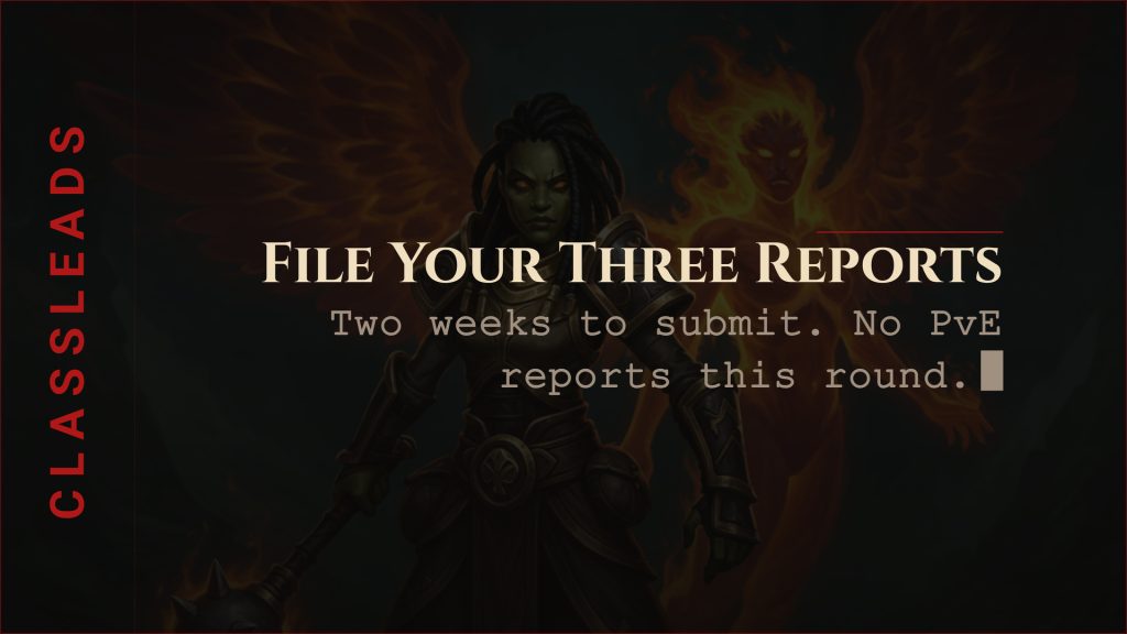 Aetolia announcement card reading File Your Three Reports