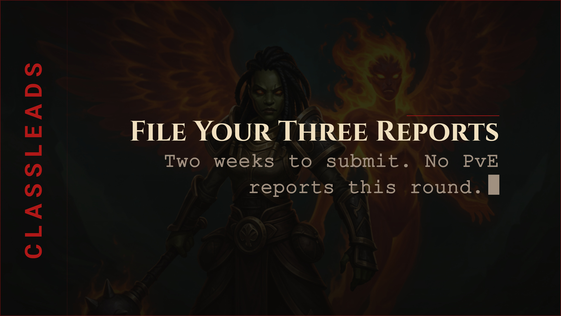 Aetolia announcement card reading File Your Three Reports