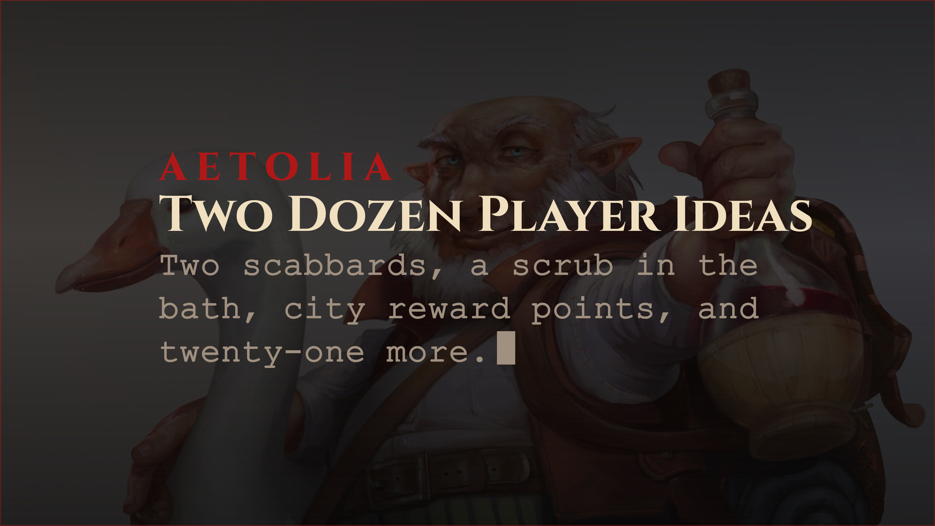 Aetolia Player Idea Day card: Two Dozen Player Ideas implemented
