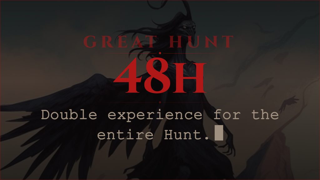 Aetolia announce card for the Great Hunt: 48 hours with double experience for the entire Hunt