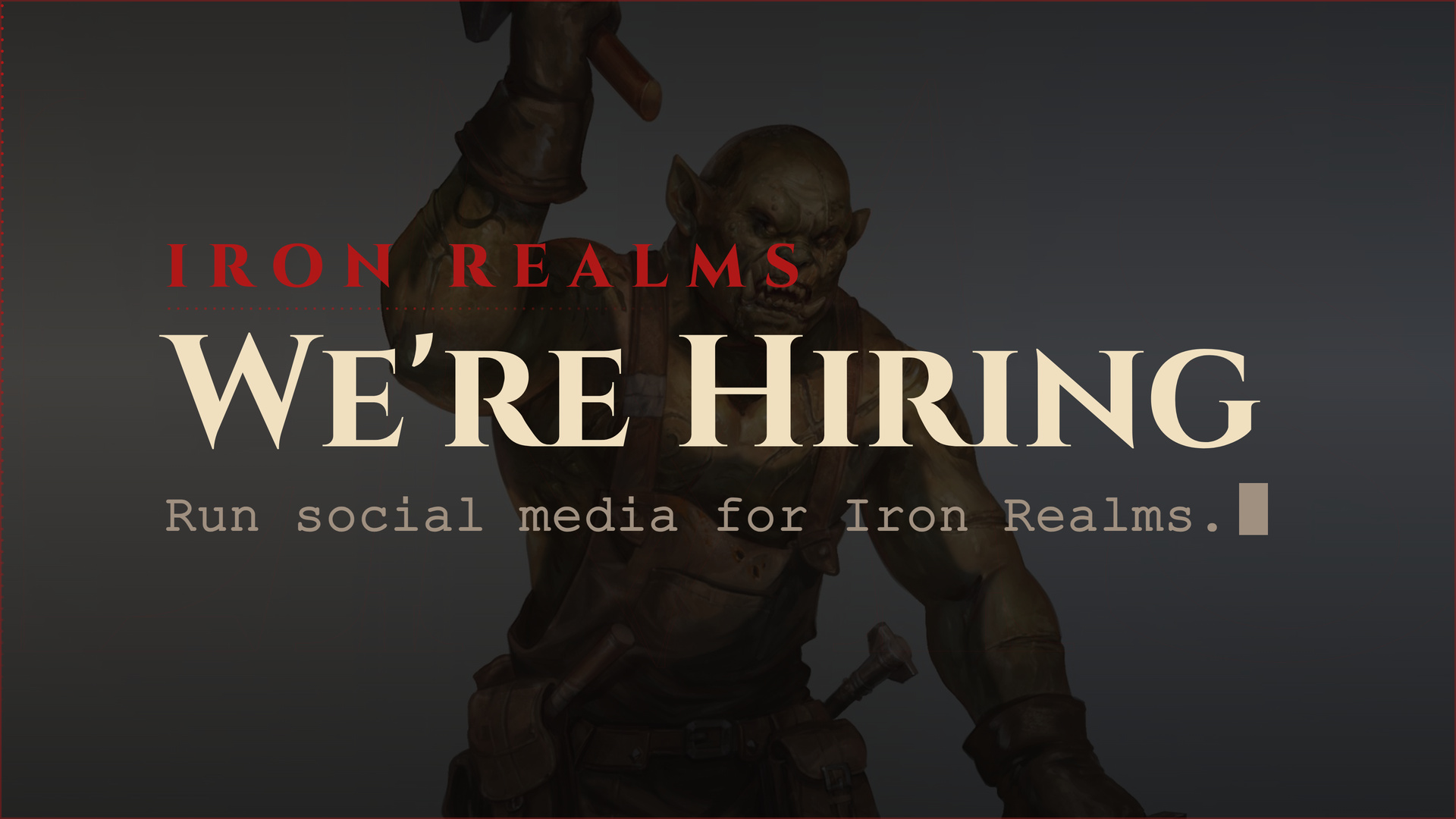 Aetolia announce card for We're Hiring for Social Media: run social media for Iron Realms