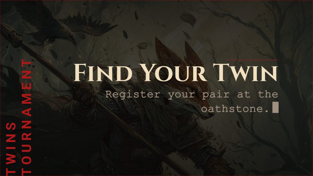Aetolia announce card for the Twins Tournament: register your pair at the oathstone